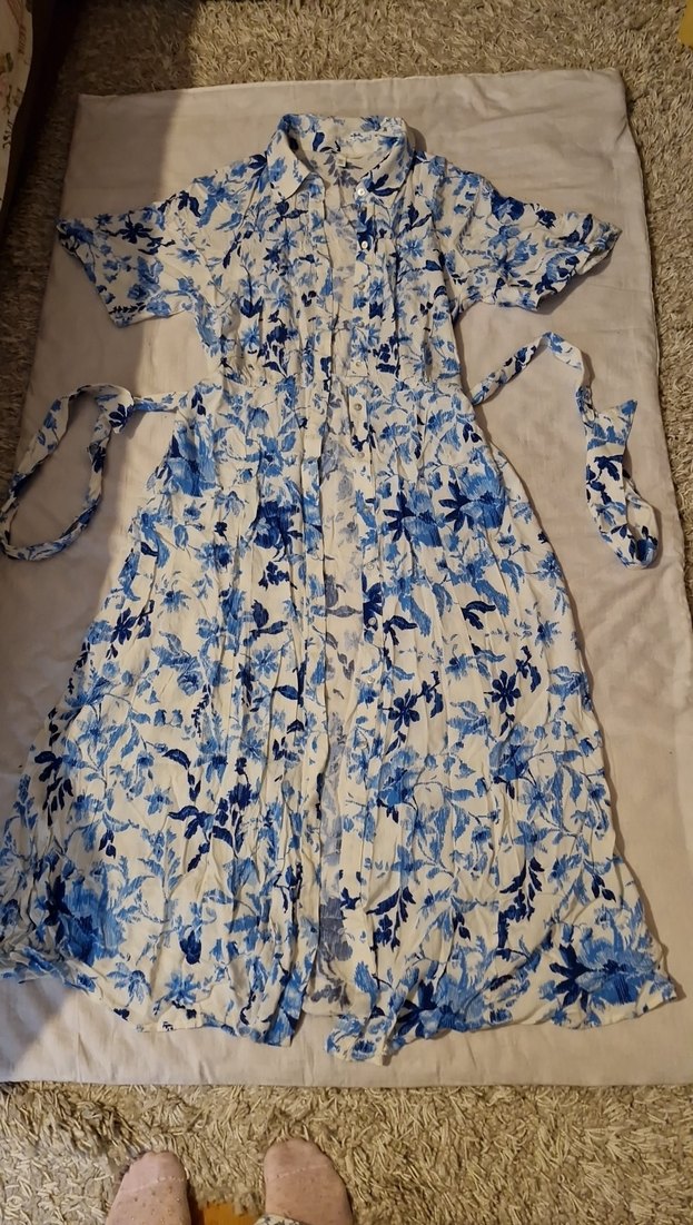 Uzun Mavi Bohem Batik Desenli Kadın Elbise - Görsel 4