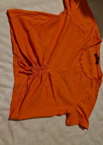 Turuncu Kısa Kollu Drapeli Kadın Tişört - Görsel 2