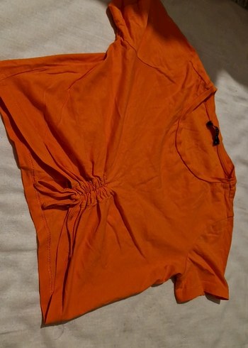 Turuncu Kısa Kollu Drapeli Kadın Tişört - Görsel 5