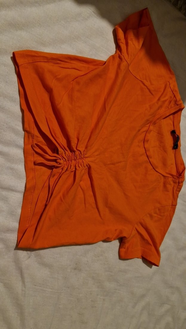 Turuncu Kısa Kollu Drapeli Kadın Tişört - Görsel 2