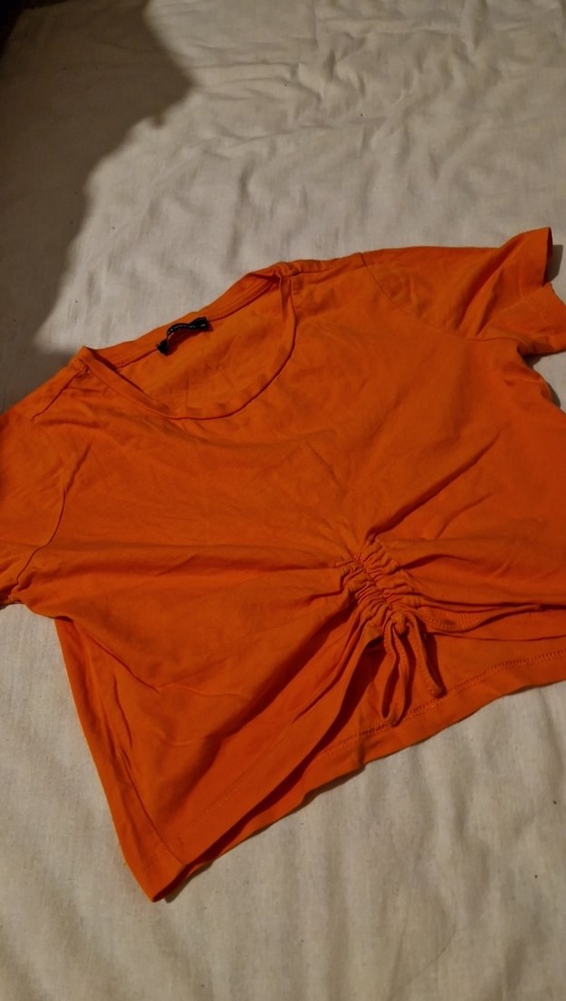 Turuncu Kısa Kollu Drapeli Kadın Tişört - Görsel 4