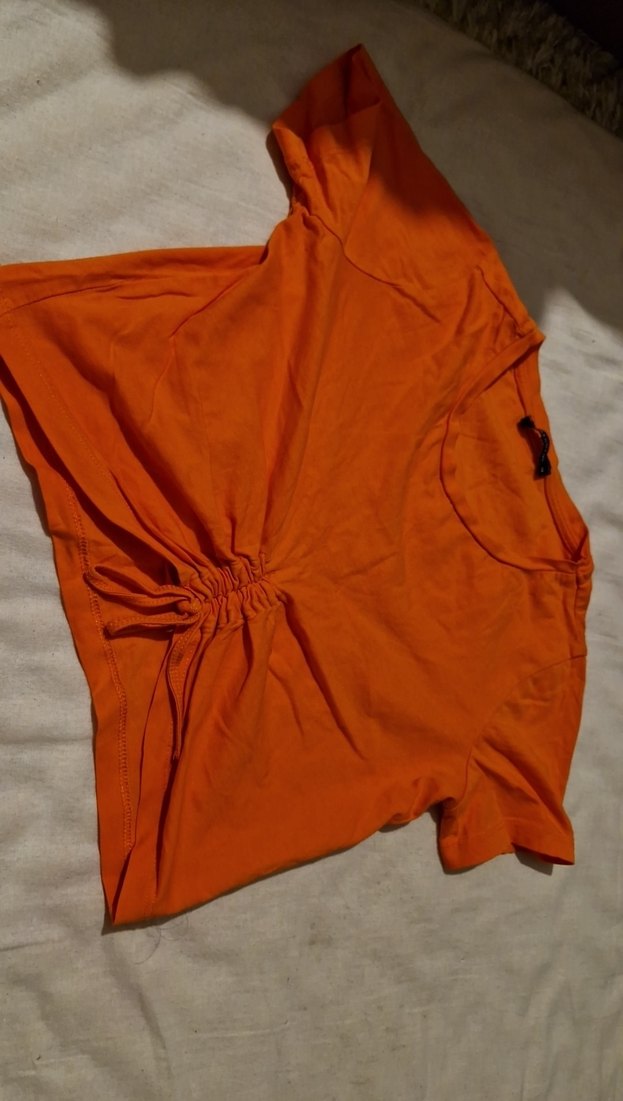 Turuncu Kısa Kollu Drapeli Kadın Tişört - Görsel 5
