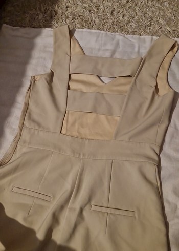 Bej V Yaka Kolsuz Kadın Tulum - Görsel 6