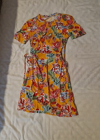 Renkli Desenli Kısa Kol Mini Bohem Elbise - Görsel 4