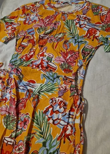 Renkli Desenli Kısa Kol Mini Bohem Elbise - Görsel 6