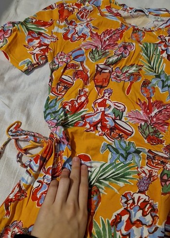 Renkli Desenli Kısa Kol Mini Bohem Elbise - Görsel 7