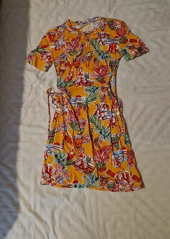 Renkli Desenli Kısa Kol Mini Bohem Elbise - Görsel 3