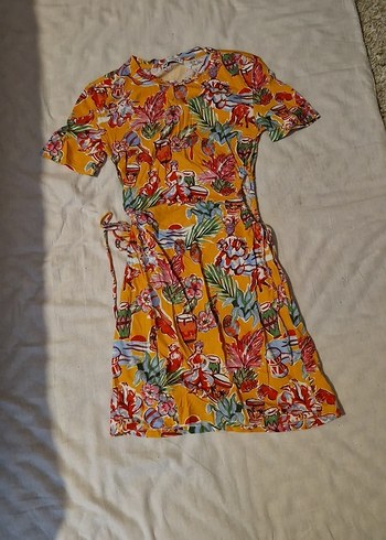 Renkli Desenli Kısa Kol Mini Bohem Elbise - Görsel 2