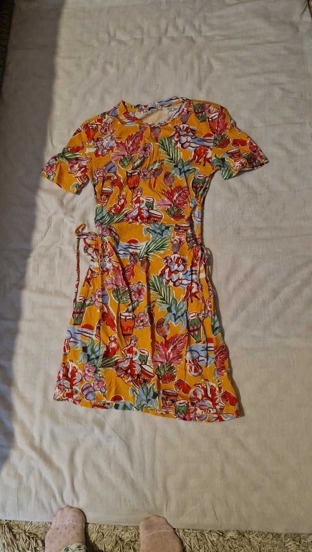 Renkli Desenli Kısa Kol Mini Bohem Elbise - Görsel 4