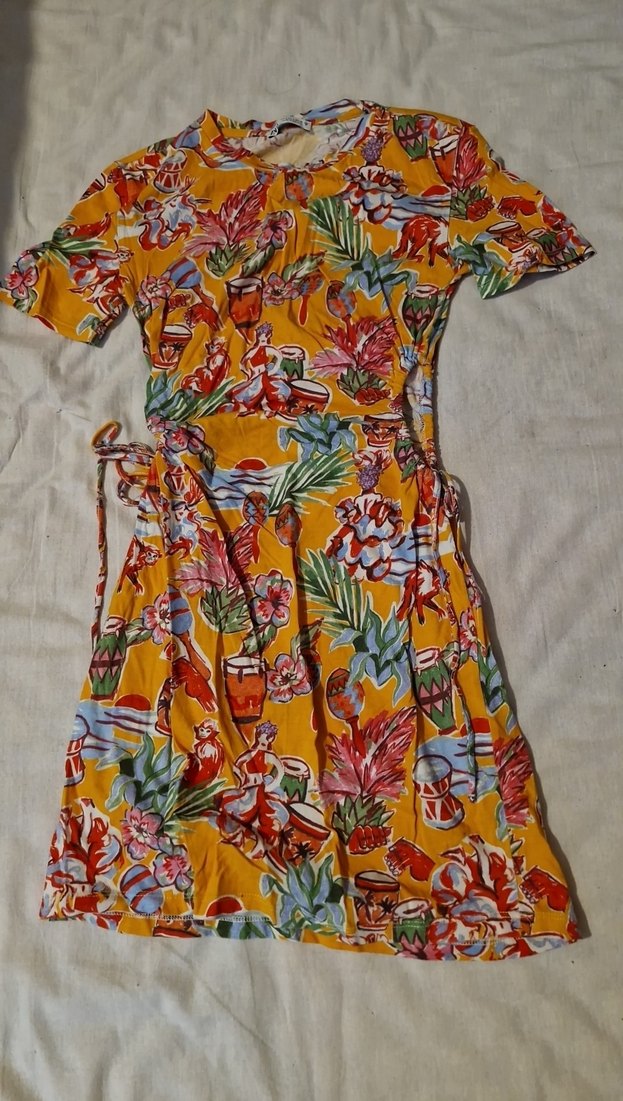 Renkli Desenli Kısa Kol Mini Bohem Elbise - Görsel 5