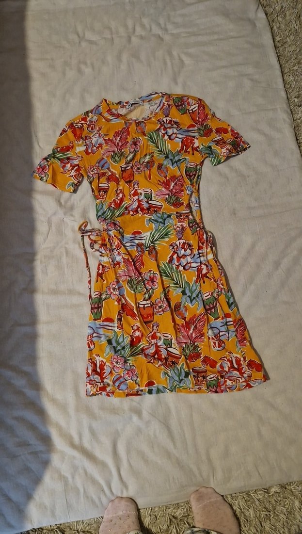 Renkli Desenli Kısa Kol Mini Bohem Elbise - Görsel 2