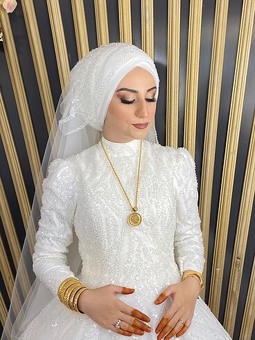 36 Beden beyaz Renk Özel dikim gelinlik 34-36 beden uyumlu