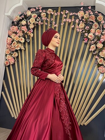 Bordo abiye elbise