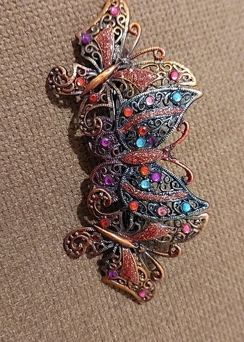 Renkli kristal taşlı Kelebek Desenli Bohem Saç Tokası - Görsel 6