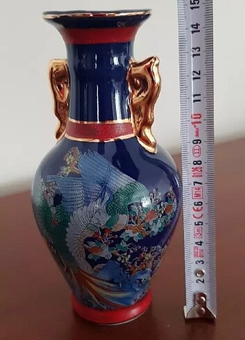 Eski el yapımı Çin porseleni vazo Boy 15 cm