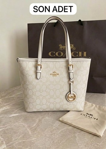 Coach Krem Tonlu Monogramli Sik Tote Canta
