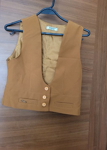 Bej Drapeli Kadın Uzun Etek yelek takımi - Görsel 3