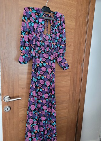 Mor Bohem V Yaka Uzun Elbise - Görsel 2