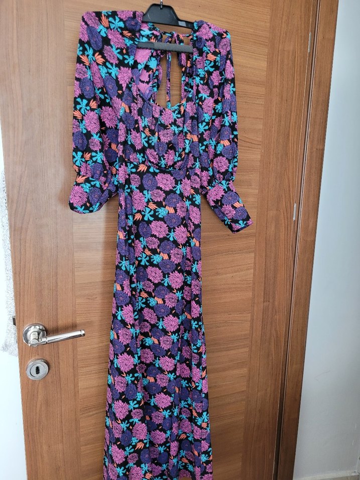 Mor Bohem V Yaka Uzun Elbise - Görsel 3