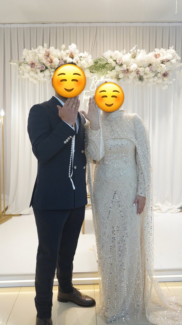 Uzun Kollu Bej İşlemeli Abiye Elbise - Görsel 2