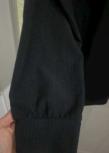 Düğmeli Siyah Hamile Keten Ceket - Görsel 2