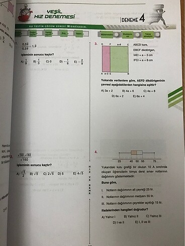  Beden Hız ve Renk Tyt Matematik Denemesi