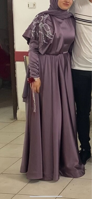 Pınar Şems Lila tesettür saten abiye
