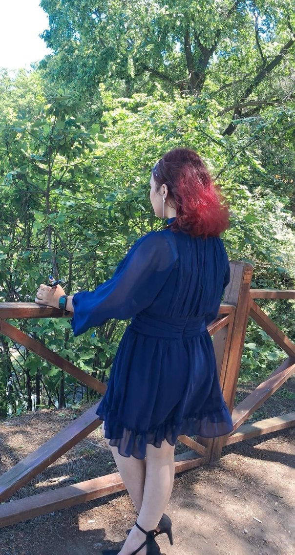 lacivert Fırfırlı Midi Denim Elbise - Görsel 2