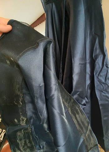 Drapeli Nakışlı lacivert Uzun Abiye Elbise - Görsel 7