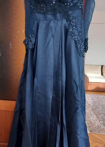 Drapeli Nakışlı lacivert Uzun Abiye Elbise - Görsel 8