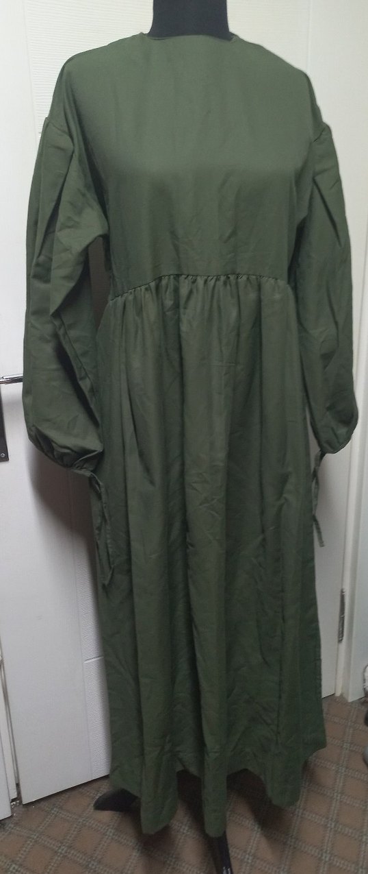 Uzun Kesim Haki  Keten Elbise - Görsel 2