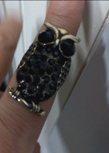 Altın Renkli Siyah Taşlı Baykuş Yüzük - Görsel 2