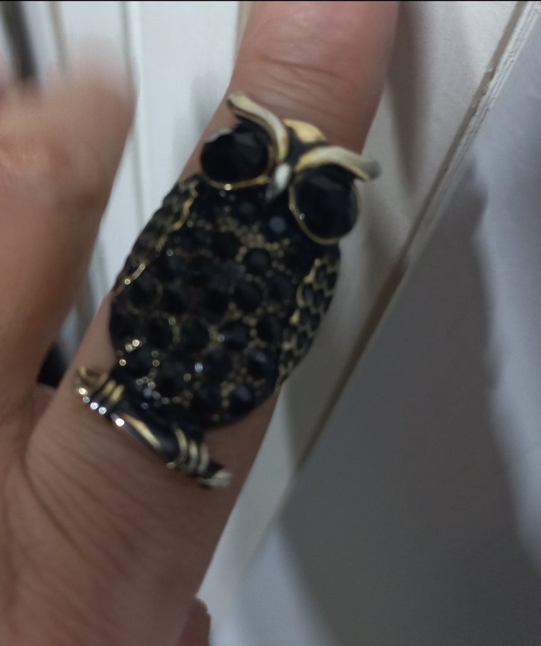 Altın Renkli Siyah Taşlı Baykuş Yüzük - Görsel 2