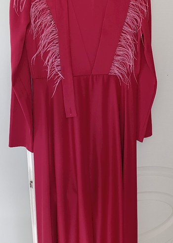 Bordo Uzun Kollu Drapeli Kadın Elbise - Görsel 5