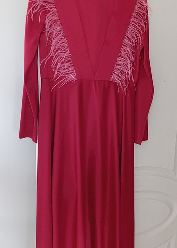 Bordo Uzun Kollu Drapeli Kadın Elbise - Görsel 3