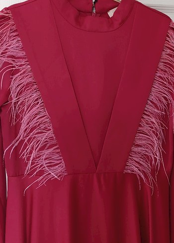 Bordo Uzun Kollu Drapeli Kadın Elbise - Görsel 4