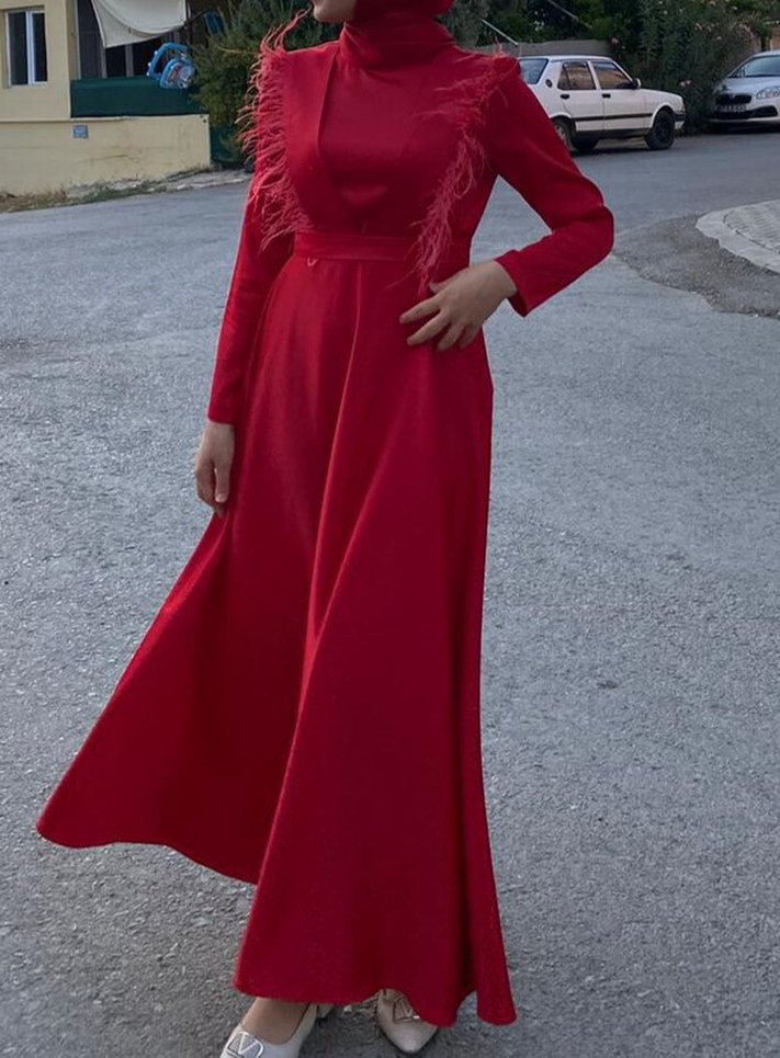 Bordo Uzun Kollu Drapeli Kadın Elbise - Görsel 2