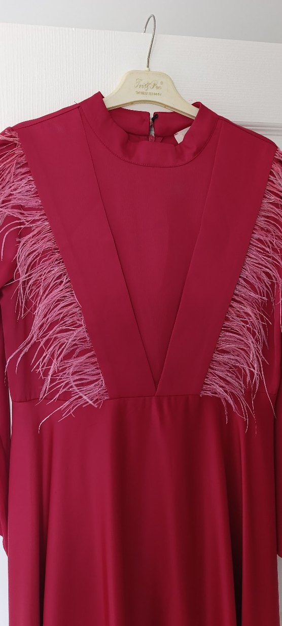 Bordo Uzun Kollu Drapeli Kadın Elbise - Görsel 4