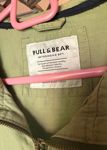 Pull and Bear Kadın Haki Keten Midi Ceket