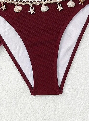 m Beden bordo Renk 3 parça bohem bikini takım