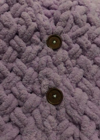 Mor Örgü Kız Çocuk Kapüşonlu Yelek - Görsel 3