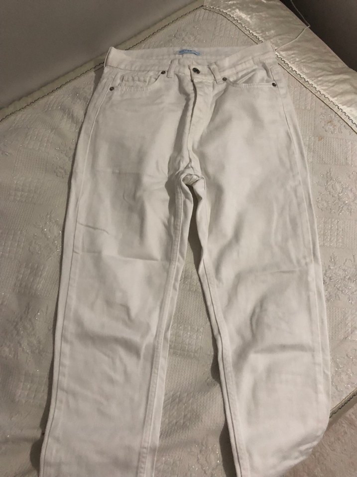 Beyaz Kadın Pamuklu Normal Kesim Kot Pantolon - Görsel 3