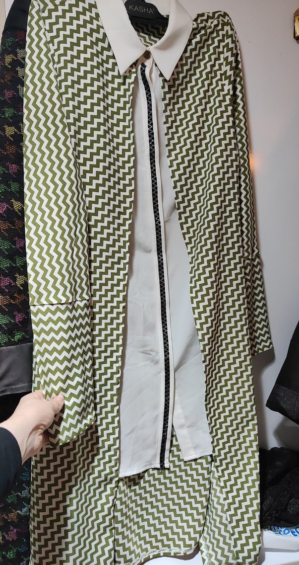 Uzun Kollu Tunik Drapeli, Gri-Beyaz - Görsel 3