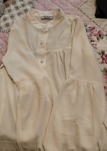 Uzun Kollu Beyaz Keten Kadın Gömlek - Görsel 4