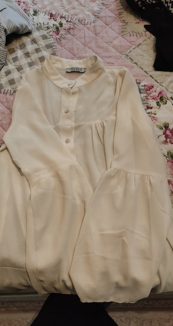 Uzun Kollu Beyaz Keten Kadın Gömlek - Görsel 4