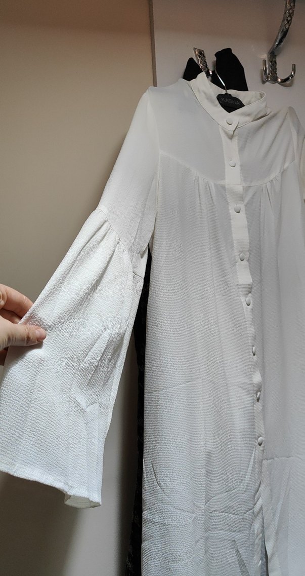 Uzun Kollu Beyaz Keten Kadın Gömlek - Görsel 3