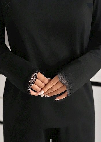 Dantel Detay Premium Siyah Suprem Pijama Takımı - Görsel 2