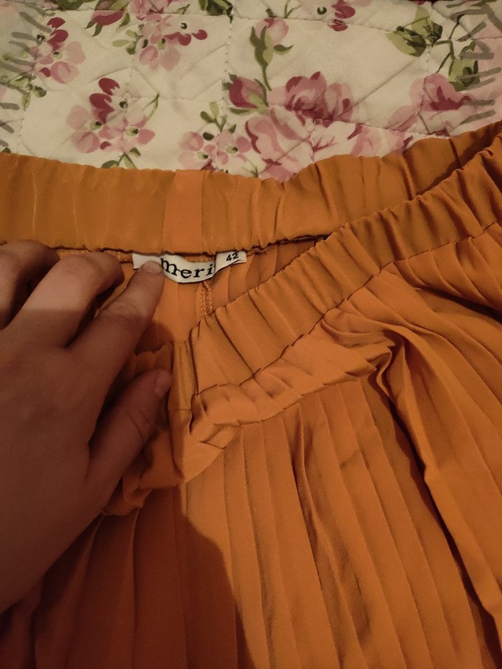 MERİ Somon Pilili Midi Kadın Pantolon - Görsel 3