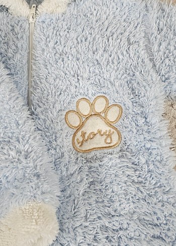 Mavi Peluş Bebek Tulumu Kapüşonlu - Görsel 3