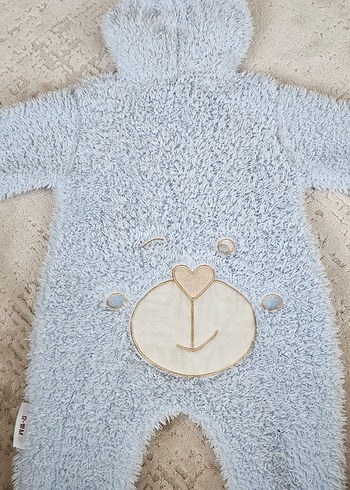 Mavi Peluş Bebek Tulumu Kapüşonlu - Görsel 6